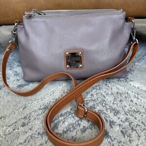 VALENTINA Made In Italy Purple Pebbled Leather Multi Entry Crossbody